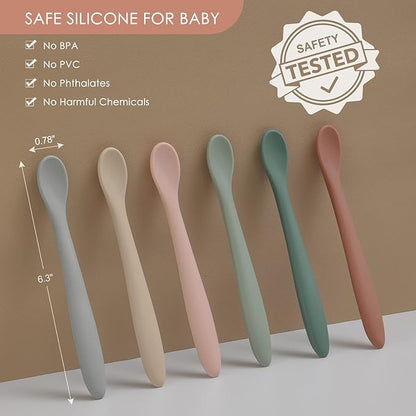 6-Piece Silicone Baby Feeding Spoons, First Stage Infant Spoons, Soft-Tip Easy on Gums I Baby Training Spoon | Infant Utensils Feeding Supplies, Dishwasher & Boil-proof