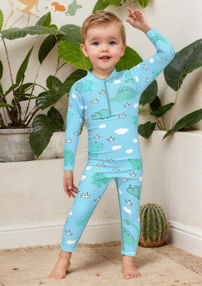 weVSwe Baby Toddler UPF 50+ Sun Protection Rash Guard Long Sleeve Swimsuit with Crotch Zipper