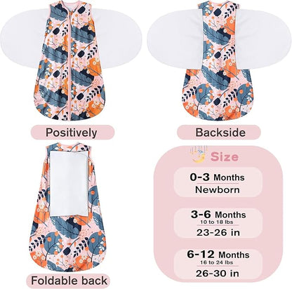Newborn Sleep Sack Baby Swaddle,3-Way Adjustable Wearable Blanket,100% Rayon Cotton Swaddling Sleeping Bag，TOG 0.5 (Gerbera & Tulips, 6-12 Months)