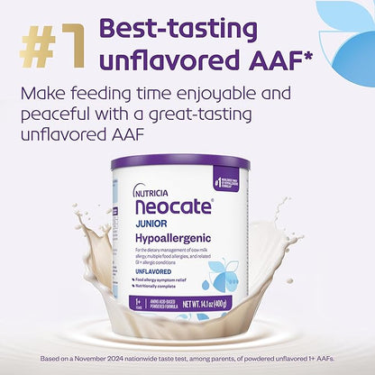 Neocate Junior - 1+ years - Hypoallergenic Toddler Formula for Food Allergy Relief - Nutritionally Complete Dairy Free Formula - Dairy Free Powder - Great Taste - Unflavored - 14.1 oz