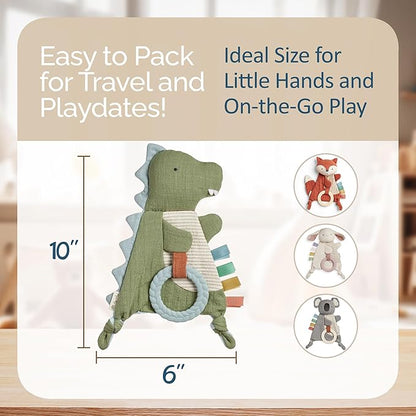 Itzy Ritzy - Bitzy Crinkle Sensory Toy for Babies & Toddlers — Features Crinkle Sound, Soft Braided Teething Toy Ring & Textured Ribbons — Gender Neutral Baby Item for Ages 0 Months & Up, Dinosaur