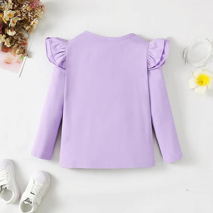 12M-14Y Toddler Baby Girls T Shirt Solid Color Blouse Ruffle Top Cotton Casual Tees Plain Shirt