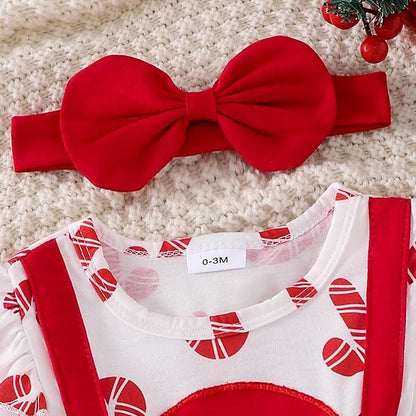 Newborn Christmas Outfit Baby Girl Plaid Romper Dress Infant Ruffle Long Sleeve Ribbed Bodysuit Headband Clothes