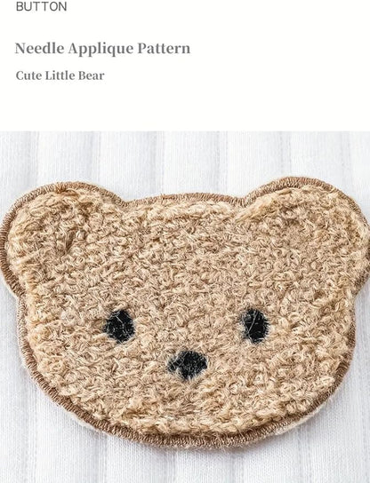 Newborn Baby Cotton Onesie, Cute Bear Patched Casual Long Sleeve Bodysuit, Toddler & Infant Boy's Girl's Comfortable Clothing