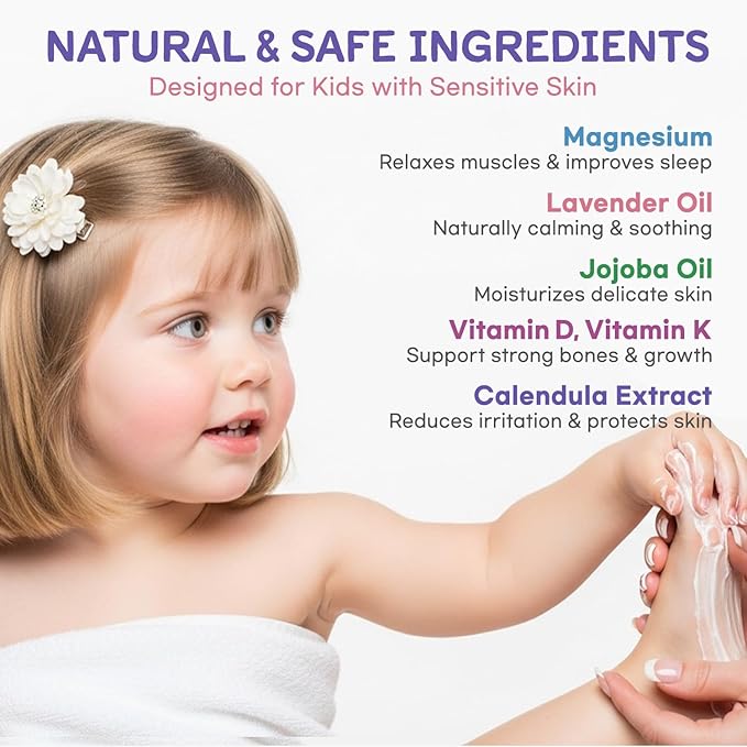 Vigority Magnesium Lotion for Kids & Babies Sleep - Bedtime Calming Body Cream with Natural Ingredients & Multi Vitamins - Topical Magnesium Soothing Relief, Promotes Relaxation (8 fl oz, Lavender)