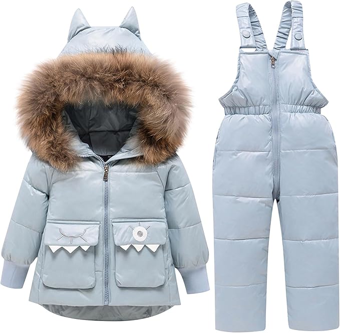 Kids 2 Piece Snowsuit Sets Girls Boys Winter Cute Hooded Puffer Jacket Snow Pants Snowboard Skiing Sets Insulated