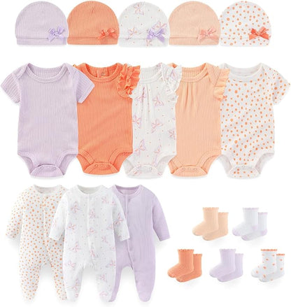 Baby Boy Girl Layette Set 18 Piece Infant Essentials Must Haves Clothes 0-9 Month Rompers+Bodysuits+Hats+Socks