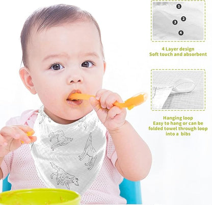 vvfelixl Wolf Black Outline Sketch Baby Burp Cloths Baby Muslin Washcloths for Boys Girls Cotton Baby Face Towel for Newborn Infants Soft and Absorbent 11.8 X 11.8 in, 5 Pack