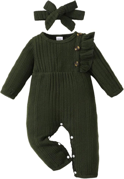 Infant Baby Girl Clothes Newborn Girl Romper Fall Winter Outfit Ruffle Long Sleeve Jumpsuit Romper Cute Baby Girl Outfit