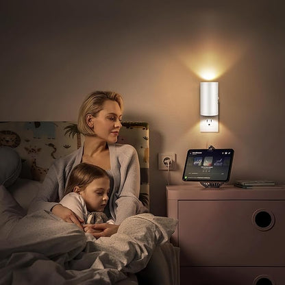 4 Pack LED Plug-in Wall Night Light with Dimmable 0-300 Lumens, 3000K Soft White, Auto On/Off Light Sensor & Adjustable Head for Hallway, Stairs, Bedroom