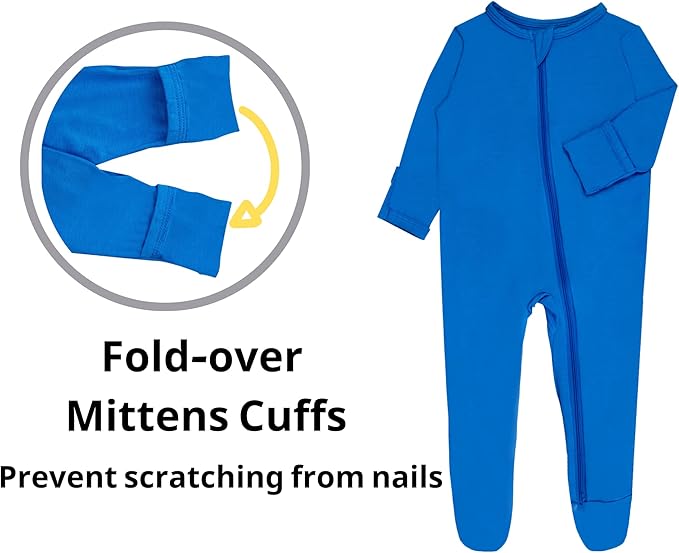 Baby Boy Footed Pajamas with Mittens,Rayon Made from Bamboo Sleepers, 2 Way Zipper Long Sleeve Pjs