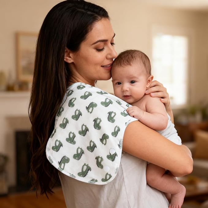 2-in-1 Burp Cloths and Baby Bibs - 6 Pack Large Super Absorbent Soft Cotton Burping Cloths for Spit Up, 3 Layers Thick Baby Burp Rags for Girls & Boys