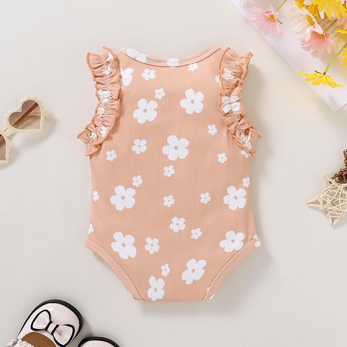 YOUNGER TREE Infant Toddler Baby Girls Romper Lace Flutter Sleeve Bodysuit Cotton Summer Outfits