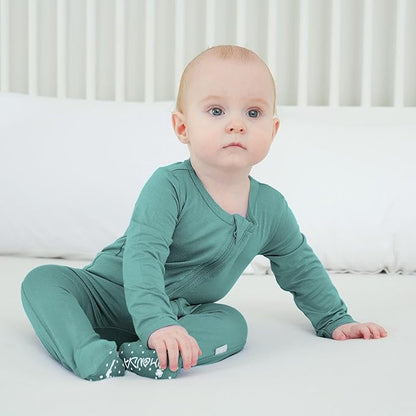 Baby Bamboo Rayon Romper Infant Footies Long Sleeve Double Zipper Outfits 2-Pack One-Piece Jumpsuits