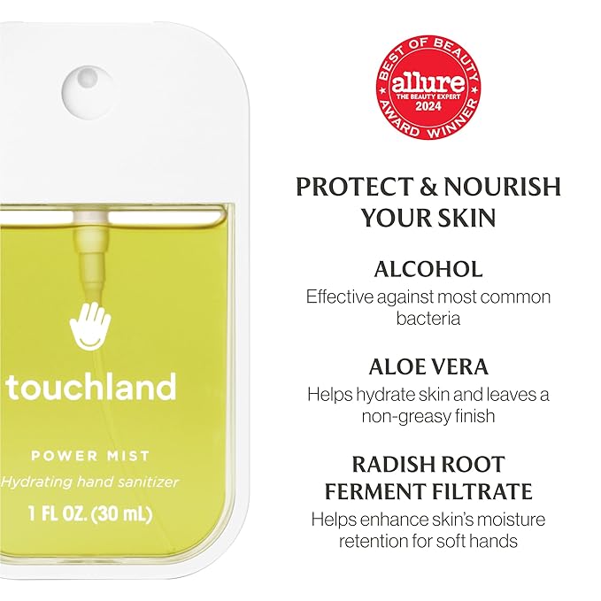 Touchland VANILLA INDULGENCE Body and Hand Mist Essentials (Vanilla Velvet Body & Hair Fragrance Mist, 2 FL. OZ. + VanillaBlossom Hydrating Hand Sanitizer Spray 1FL.OZ.), Travel Size Set