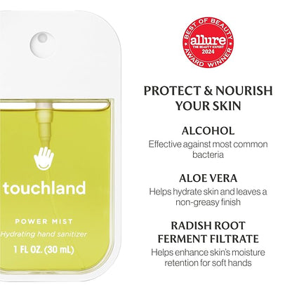 Touchland VANILLA INDULGENCE Body and Hand Mist Essentials (Vanilla Velvet Body & Hair Fragrance Mist, 2 FL. OZ. + VanillaBlossom Hydrating Hand Sanitizer Spray 1FL.OZ.), Travel Size Set