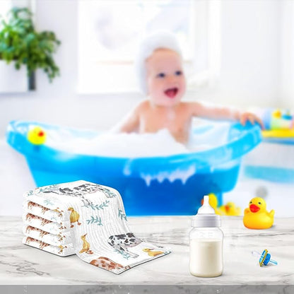 vvfelixl Baby Muslin Washcloths Farm Animals Cows Duckling Baby Burp Cloths Cotton Baby Face Towel for Newborn Infants Boys Girls Soft and Absorbent 11.8 X 11.8 in, 3 Pack