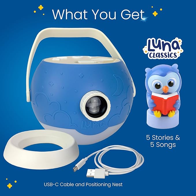 Kids Book Projector - 5 Read-Aloud Stories, 5 Songs, Night Light & Soothing Dream Music | Children Ages 3+ Storytime Projector for Kids & Toddlers | Educational Toys, Owl