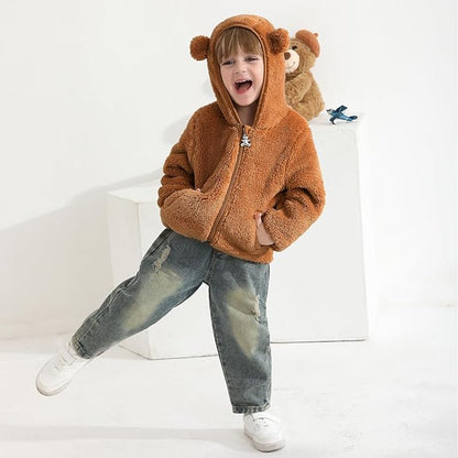 Baby Toddler Boys Girls Fleece Jacket with Hood Zip Up Cute Bear Coats for Infant Boys Girls Fuzzy Jacket with Ear 1-5T