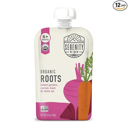 Serenity Kids 6+ Months Veggie Puree Baby Food Pouches - USDA Organic Baby Snacks - No Added Sugar Healthy Toddler Snacks - Allergen-Free Veggie Pouches for Toddlers - 3.5 Oz, Pack of 12