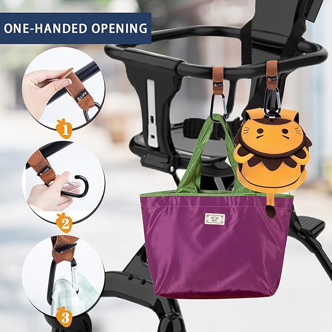 2 Pcs Brown Baby Stroller Hooks for Hanging | Multipurpose Stroller Straps with Durable and Stylish Stroller Clips for Diaper Bags | The Perfect Mummy Hook for Pram, Wheelchair, Shopping and Pet Carts