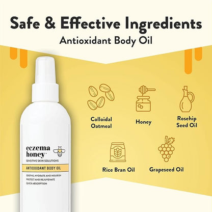 ECZEMA HONEY Antioxidant Body Oil - After Shower All Over Body Oil Spray for Skin - Eczema-Prone & Sensitive Moisturizing Skin Oil - Unscented Body Oils for Women, Men & Kids (8 Fl Oz)