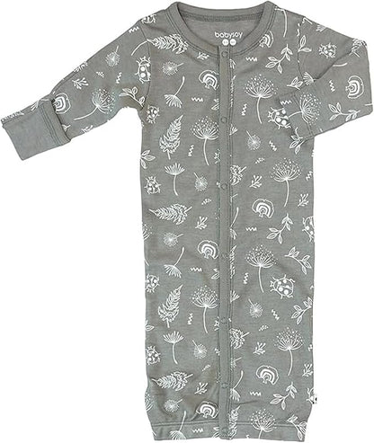Babysoy Baby Long Sleeve Gown Sleep Sack, Ultra Soft Nightgown, Modern Prints, Reversible Mittens