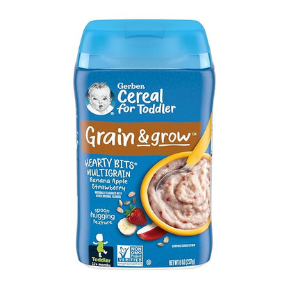 Gerber Toddler Food, Multigrain Banana Apple Strawberry Cereal, 8g Whole Grains, Iron, Zinc & Vitamin B12, Toddler Cereal, 6-Pack