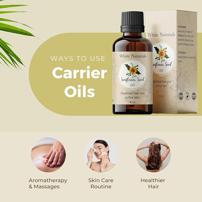 Sunflower Seed Oil, Pure and Natural, Cold-Pressed, for Skin Care, Massage, Hair Care, and to Dilute Essential Oils, 4 fl oz