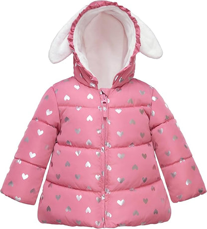 Rokka&Rolla Baby Girls' Water-Resistant Soft Mini Fur Lined Puffer Jacket Winter Coat for Newborn Infant Toddler
