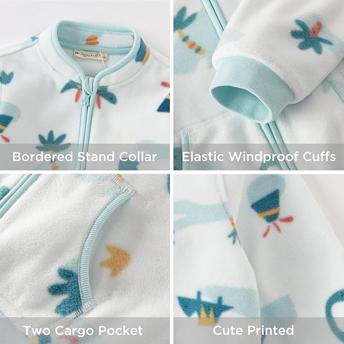 DAVE&BELLA Toddler Printed Polar Fleece Jacket, Zip Up Lightweight Outerwear for Kids Boys Girls Fall Spring Coat 2-9 Years