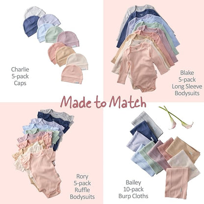 Rory 10-Pack Short Sleeve Ruffle Shoulder Bodysuits 100% Organic Cotton for Baby Girls