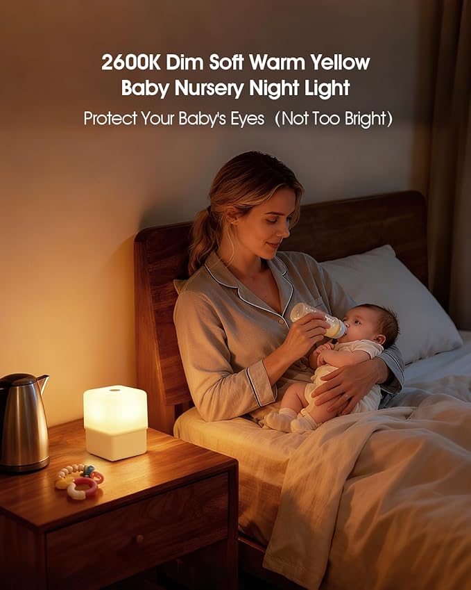 JJ&RY Cool Lift Touch Lamps for Nightstand, Cordless Warm Night Light for Baby Nursery/Sleep Aid, Dimmable/2600K Amber/2000mAh Rechargeable, Small Bedside Nightlight for Kids and Adults' Bedroom