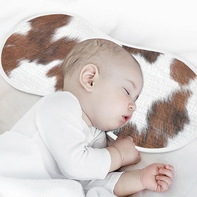 Muslin Baby Burp Cloths Set of 1, Soft Absorbent White Brown Print Cow Muslin Washcloths, Bibs, Face Towel for Newborn Boys Girls, 22 x 11 Inch