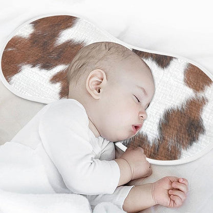 Muslin Baby Burp Cloths Set of 1, Soft Absorbent White Brown Print Cow Muslin Washcloths, Bibs, Face Towel for Newborn Boys Girls, 22 x 11 Inch