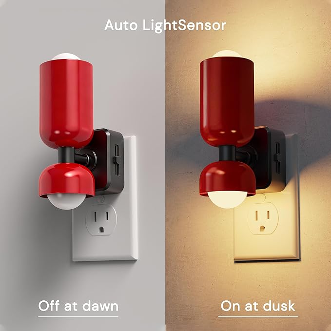 L LOHAS LED Night Light, Night Lights Plug into Wall, 0-100LM Bathroom Night Light, Dusk to Dawn Dimmable Nightlight, Modern Metal Red Nightlight for Bedroom,Mirror Restroom[2 Pack]