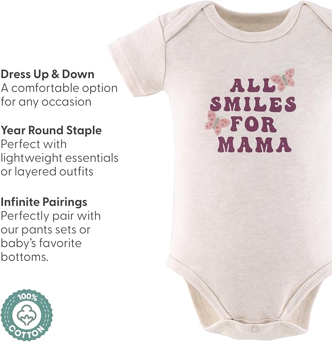 The Peanutshell Baby Girl Short Sleeve Bodysuits - 100% Cotton Infant Outfits, 0-24 Months - Rainbow Safari