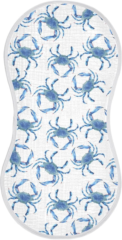 vvfelixl Baby Burp Cloths Blue Crabs Baby Newborn Cotton Burping Cloths Set Baby Washcloths 4 Pack