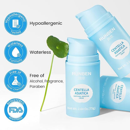 RUNBEN After Sun Gel with 70% Centella, Sunburn Relief for Face, Cooling & Soothing, Gentle for Sensitive Skin, Safe for Baby & Kids, Non-Fragrance (2.64 oz)