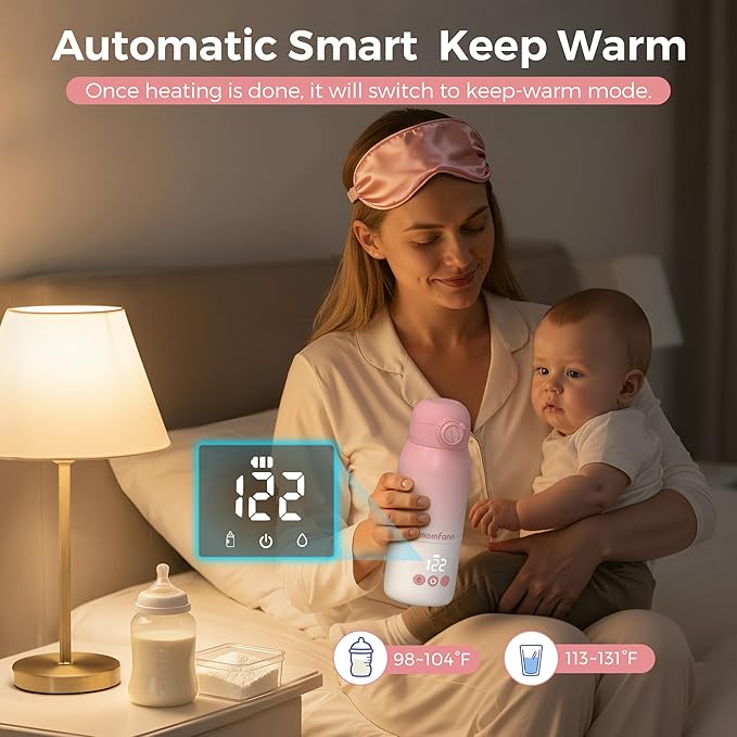 Portable Bottle Warmer for Travel, Dual Heating Modes for Breastmilk & Water, Portable Bottle Milk Warmer with Fast Heating & Long Battery Life, 12 Ounces Large Capacity (Pink)