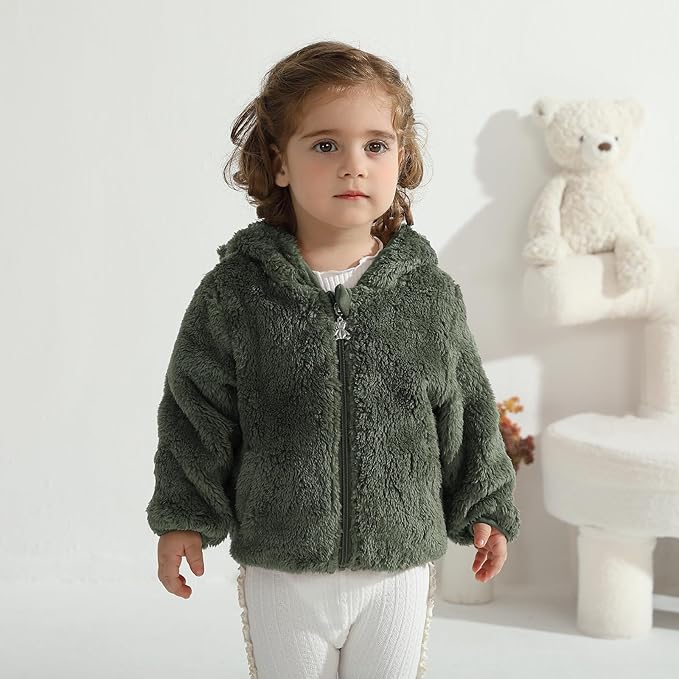Baby Toddler Boys Girls Fleece Jacket with Hood Zip Up Cute Bear Coats for Infant Boys Girls Fuzzy Jacket with Ear 1-5T