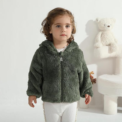 Baby Toddler Boys Girls Fleece Jacket with Hood Zip Up Cute Bear Coats for Infant Boys Girls Fuzzy Jacket with Ear 1-5T