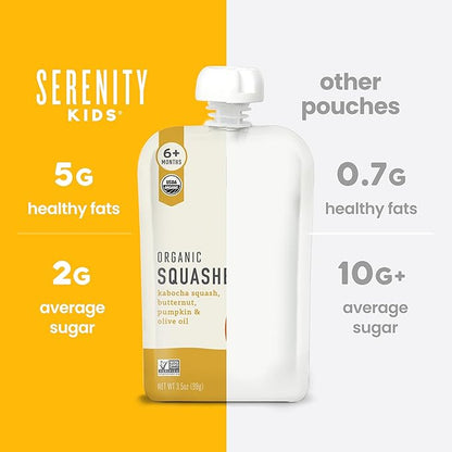 Serenity Kids 6+ Months USDA Organic Veggie Puree Baby Food Pouches | No Sugary Fruits or Added Sugar | Allergen Free | 3.5 Ounce BPA-Free Pouch | Squashes | 1 Count