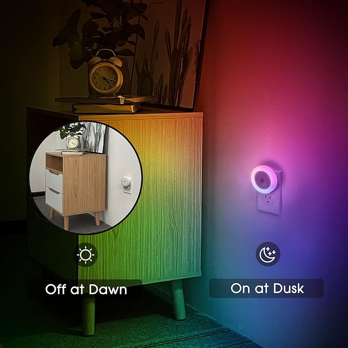 Briignite Night Light for Kids, Dynamic RGB Night Lights Color Changing, Nightlight with Light Sensors, Kids NightLights for Bedroom, Plug in Night Light for Boys, Girl NightLight, 4 Pack