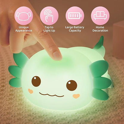 Mewaii Huggwaii Squishy Axolotl Night Light for Kids – Dimmable Silicone Axolotl Lamp, 2025 Upgraded Design, 20H Battery Life Rechargeable Lamp,Safe Sleep Aid Gift for Toddlers, Girls&Baby Room Decor