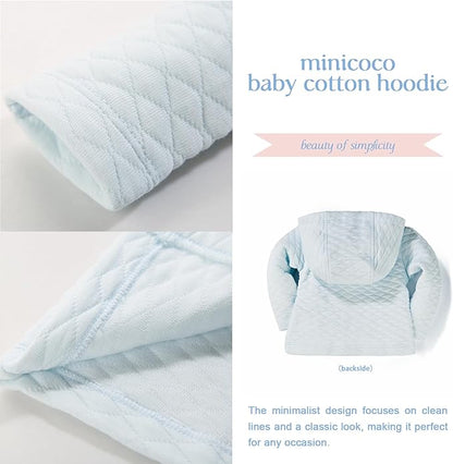 100% Cotton Baby Fall Hoodies Jacket, Comfortable Soft and Warm Baby Spring Jacket,0-24Months Solid-Coloured Coat