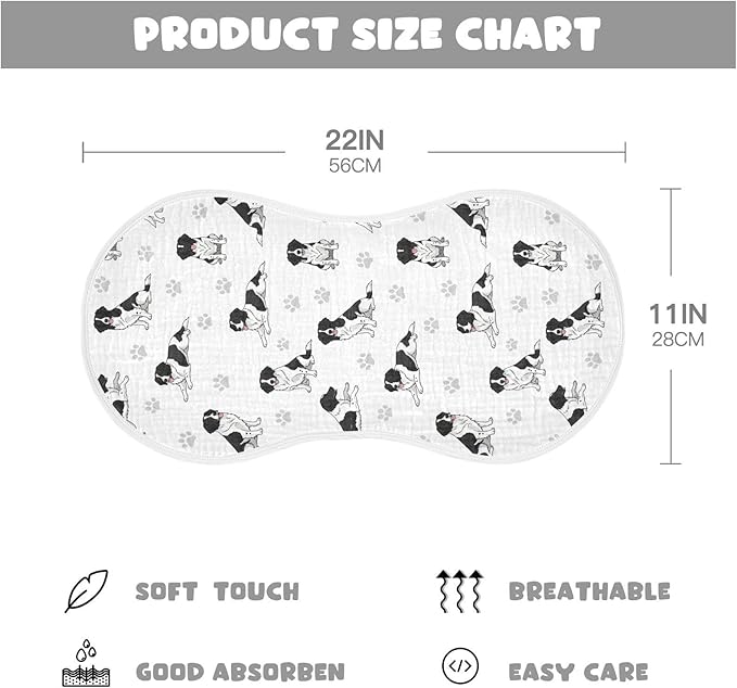 2 Pack Muslin Burp Cloths Collie Dogs Cute White Cotton Baby Burp Cloths Ultra Absorbent Soft Burping Cloth Washcloths for Baby Boys Girls 22x11 Inch