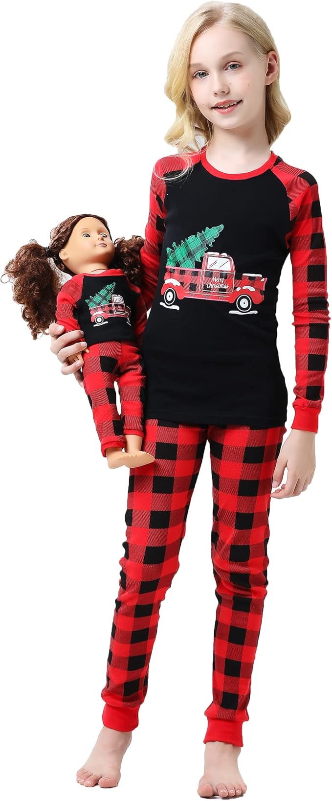 Babyroom Girls Matching Doll&Toddler 4 Piece Cotton Pajamas Toddler Christmas Sleepwear