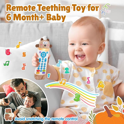 Baby Remote Control Toy with Silicone Teether, Realistic Lights & Sounds, 3 Languages (English, Spanish & French), Baby Musical Toys Gifts for Boys Girls 6 Month+