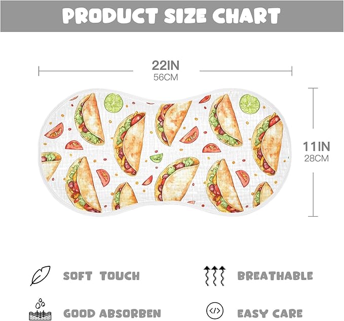 vvfelixl Cartoon Spicy Mexican Tacos Burp Cloths for Baby Boy Girls Baby Washcloths Burp Rags 1 Pack